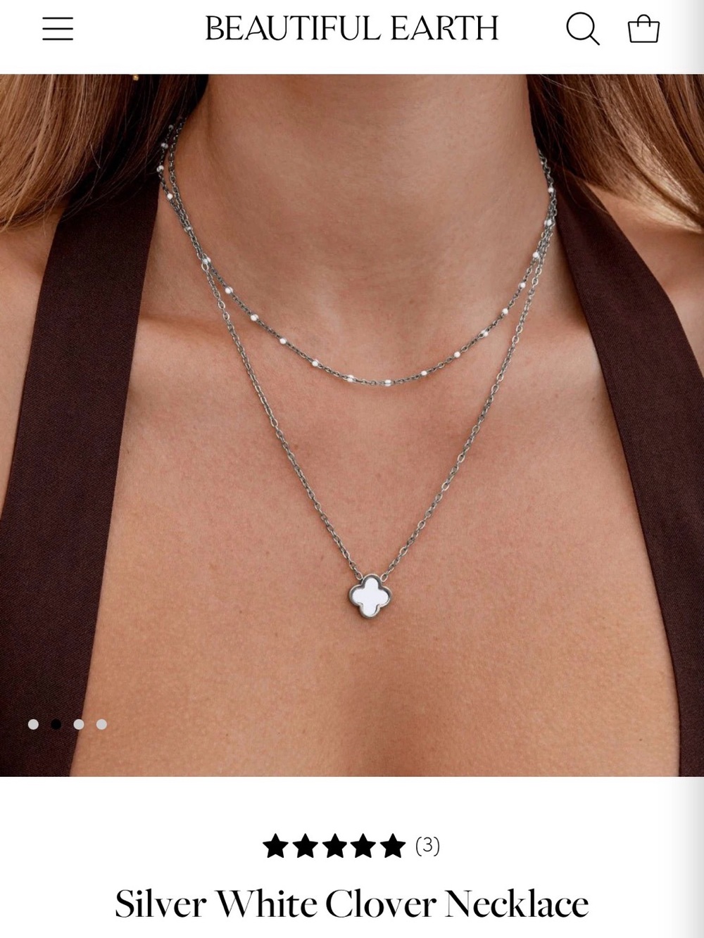 Beautiful Earth Silver White Clover Necklace